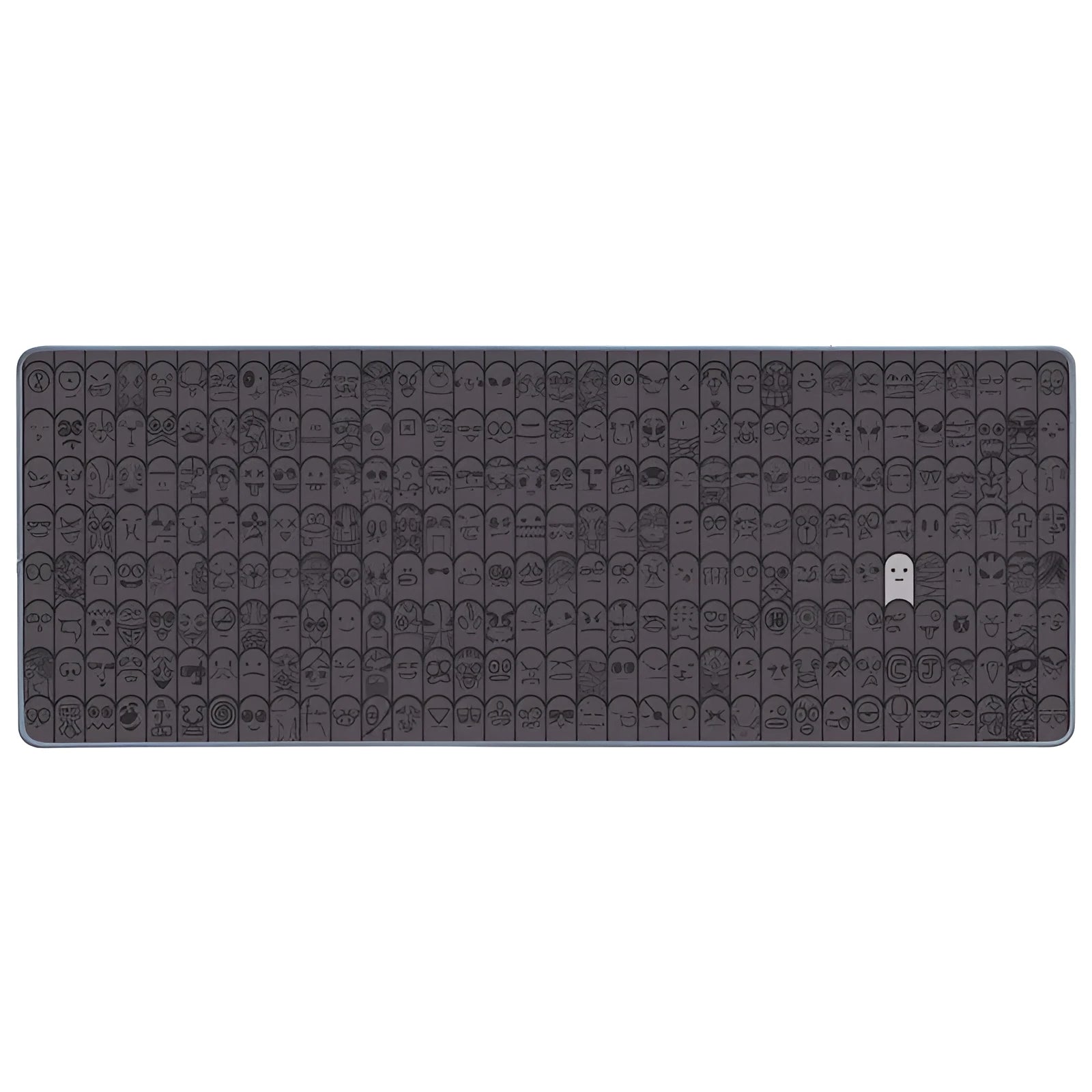 Grey cloth wrist sticker for computer mouse on a desk, showing non-slip base.