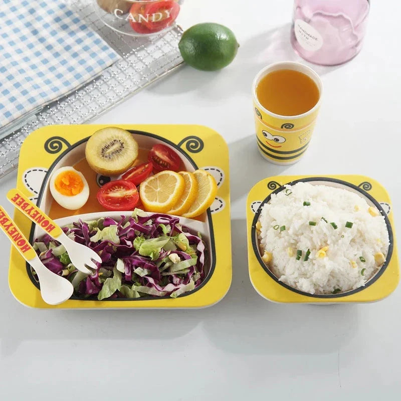 Eco-Friendly Bamboo Children's Tableware Set - Fun Dining Experience