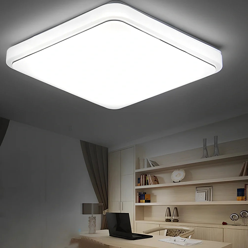 Square ceiling lamp with rectangular shade in gold or silver finish, dimensions 22x22cm, 30x30cm, or 40x40cm