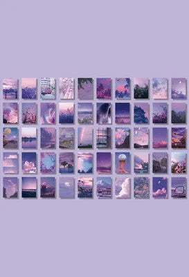 Japanese paper sticker book with 50 different 4x6cm patterns in blue, pink, purple, green, yellow, crimson, and brown colours