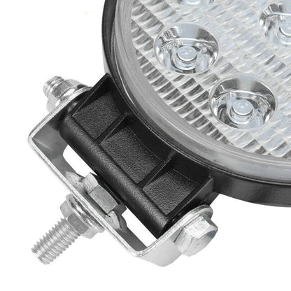 Mini round 27W LED work light with 9 LEDs, 2200LM, 84mm, black aluminium alloy body, 9-30V.