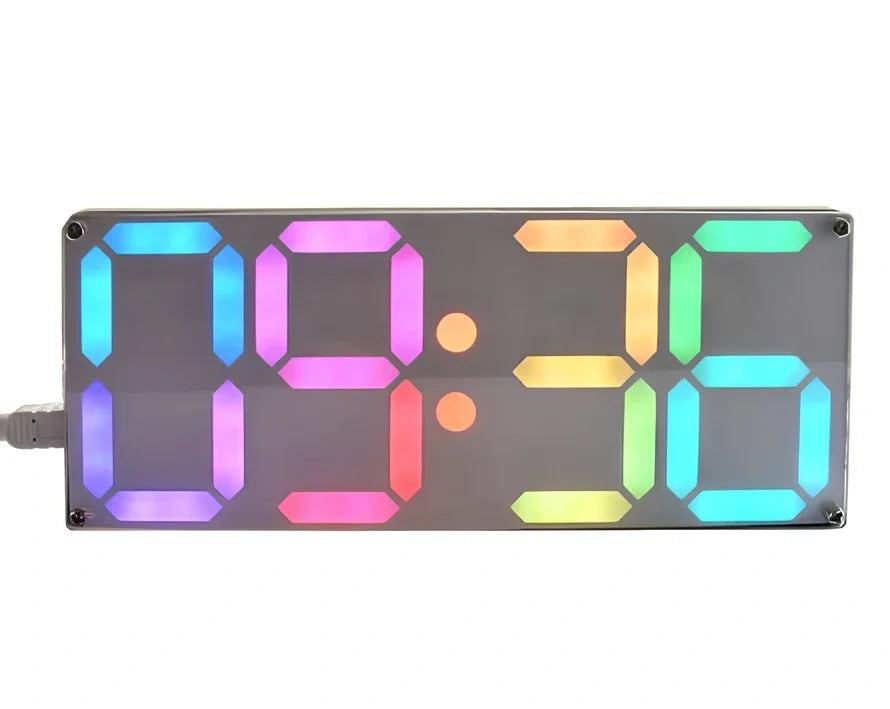 DIY Rainbow Digital Tube Clock Kit assembled with gradient colour digits on large LED display