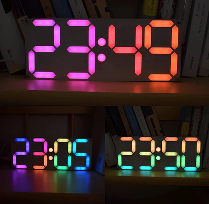 DIY Rainbow Digital Tube Clock Kit assembled with gradient colour digits on large LED display