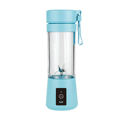 Rechargeable 400ml portable electric juicer cup in black, 8x8x22.5cm size, blending fruits with safety switch