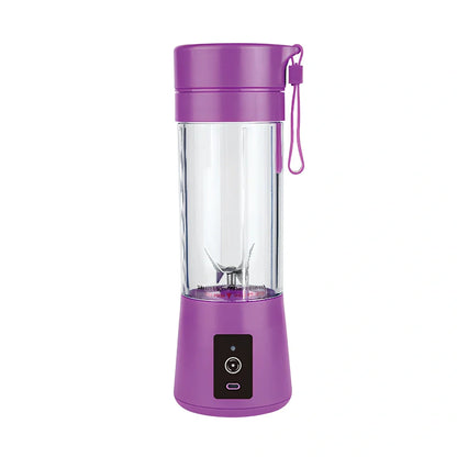 Rechargeable 400ml portable electric juicer cup in black, 8x8x22.5cm size, blending fruits with safety switch