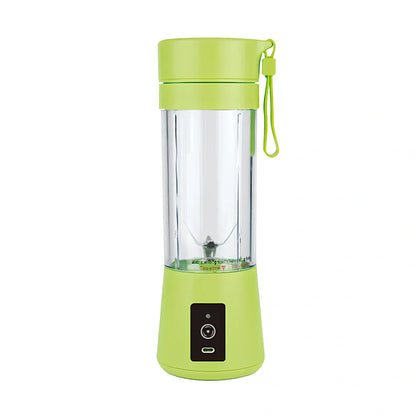 Rechargeable 400ml portable electric juicer cup in black, 8x8x22.5cm size, blending fruits with safety switch