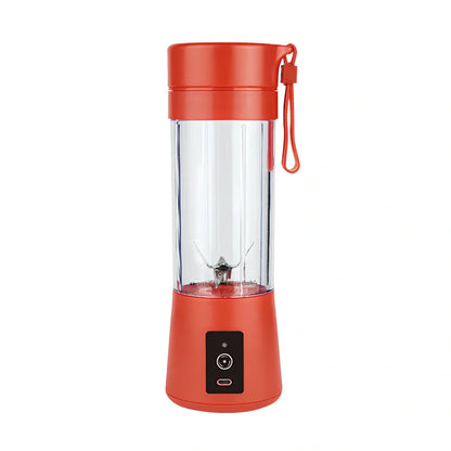 Rechargeable 400ml portable electric juicer cup in black, 8x8x22.5cm size, blending fruits with safety switch