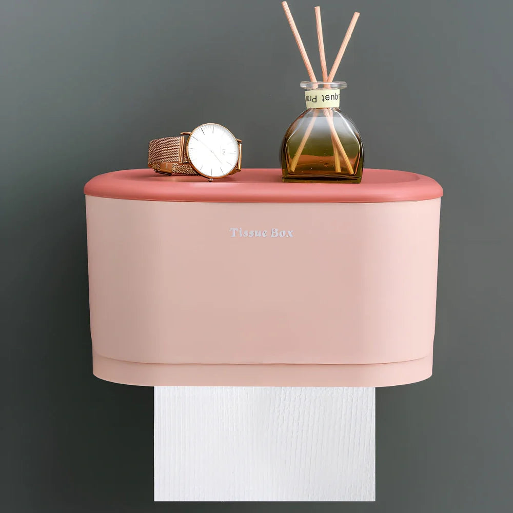 White plastic toilet storage box measuring 235mm long on bathroom toilet tank