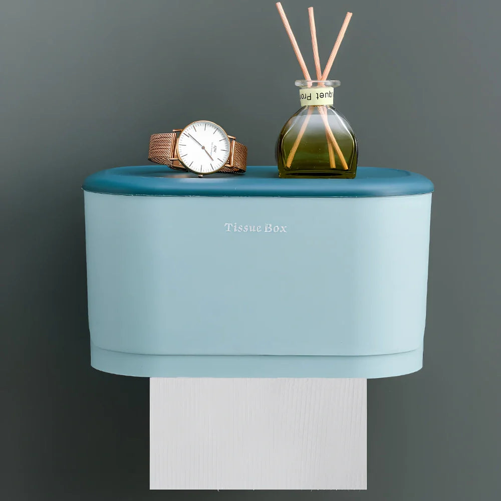 White plastic toilet storage box measuring 235mm long on bathroom toilet tank