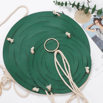 Handwoven leather hanger basket with macrame wall hanging for small plants