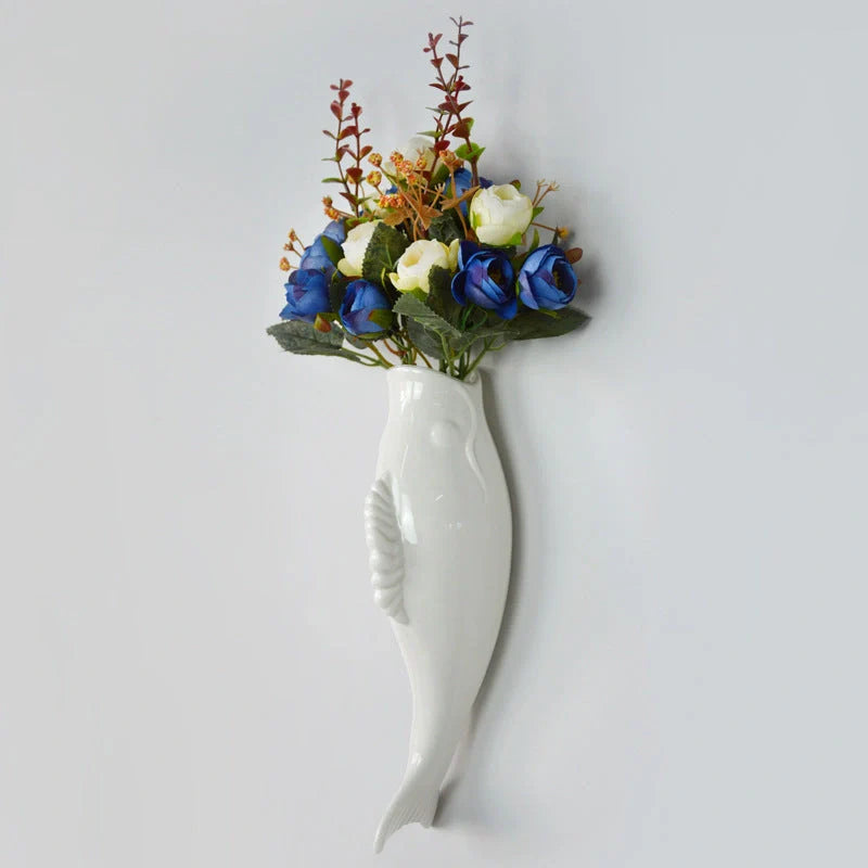 Modern ceramic goldfish wall vase for elegant home and office decor