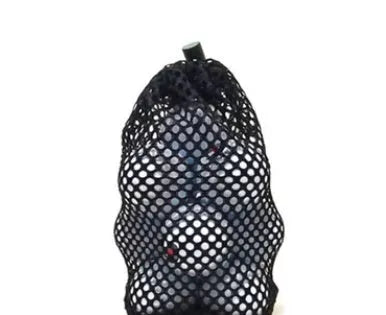 Nylon mesh sports ball storage bag with locking rope in black