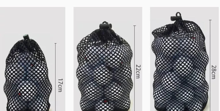 Nylon mesh sports ball storage bag with locking rope in black