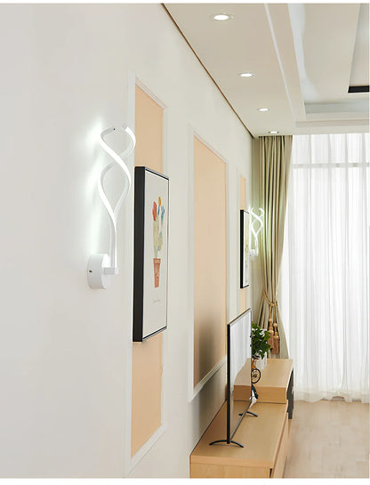 LED wall lamp with musical note acrylic shade showing 140mm width, 370mm height, and black or white colour options