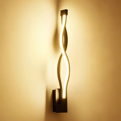 LED wall lamp with musical note acrylic shade showing 140mm width, 370mm height, and black or white colour options