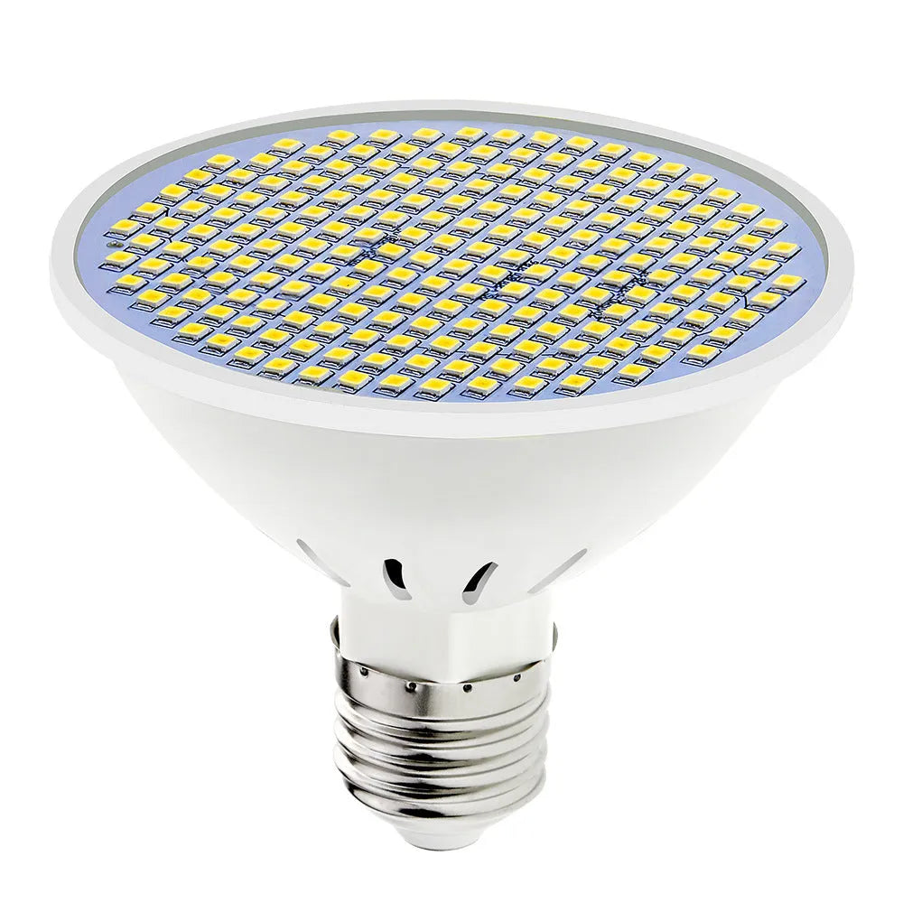 E27 LED lamp cup with 300 SMD beads showing PC construction and E27 fitting for indoor household lighting
