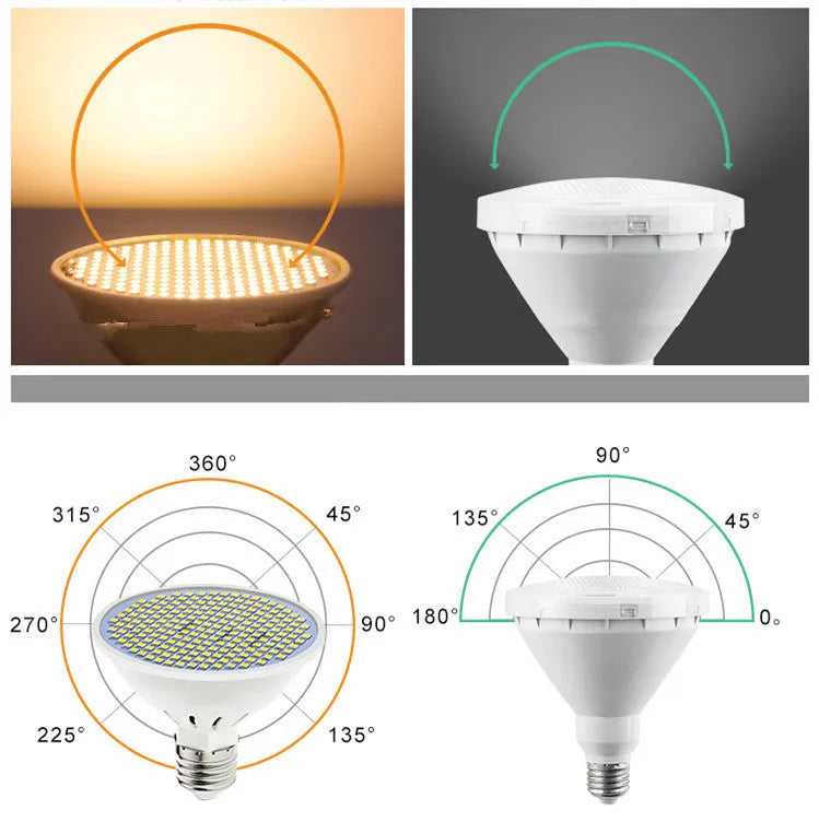 E27 LED lamp cup with 300 SMD beads showing PC construction and E27 fitting for indoor household lighting