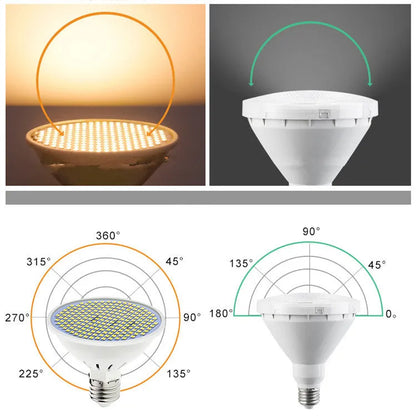 E27 LED lamp cup with 300 SMD beads showing PC construction and E27 fitting for indoor household lighting