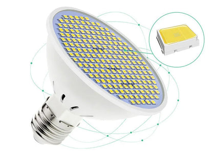 E27 LED lamp cup with 300 SMD beads showing PC construction and E27 fitting for indoor household lighting