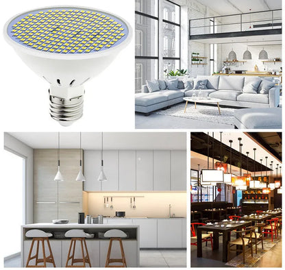 E27 LED lamp cup with 300 SMD beads showing PC construction and E27 fitting for indoor household lighting
