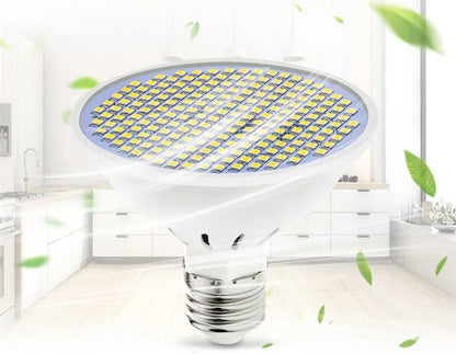 E27 LED lamp cup with 300 SMD beads showing PC construction and E27 fitting for indoor household lighting