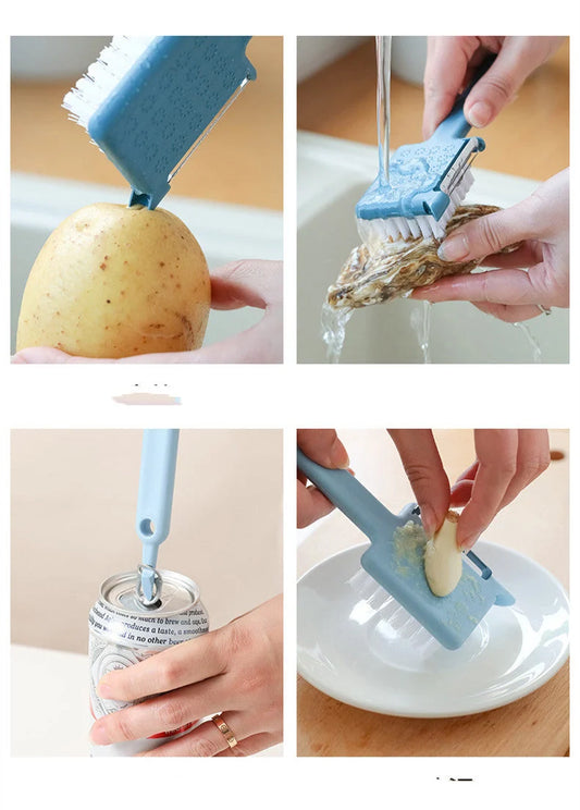 Multifunctional kitchen tool for peeling, brushing, opening, and grinding