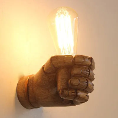 Creative fist-shaped wall lamp in resin, black colour, left hand mounting, for 5-10 M² areas