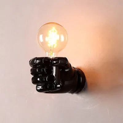 Creative fist-shaped wall lamp in resin, black colour, left hand mounting, for 5-10 M² areas