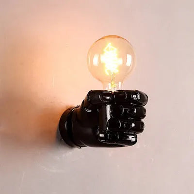 Creative fist-shaped wall lamp in resin, black colour, left hand mounting, for 5-10 M² areas