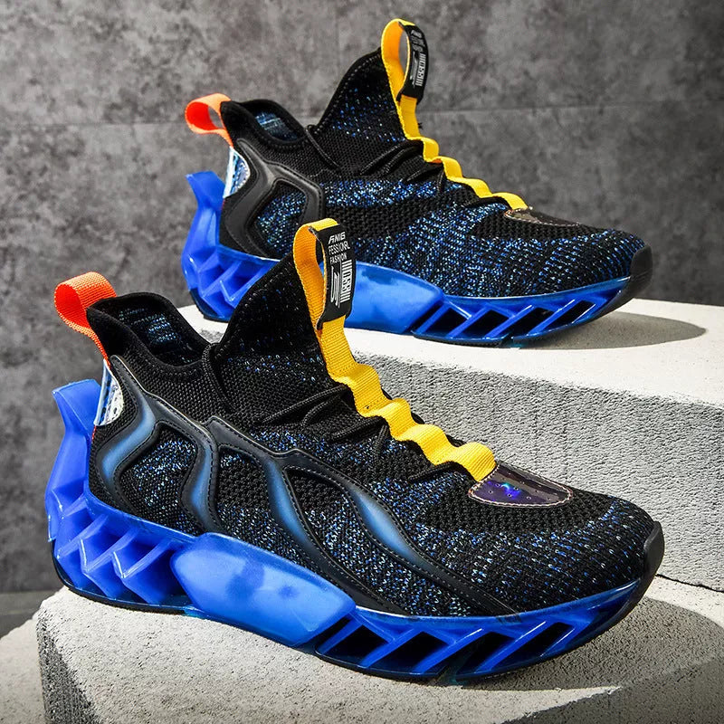 Men's woven leisure thick-soled sports shoes in white moon, black blue, and black green colors