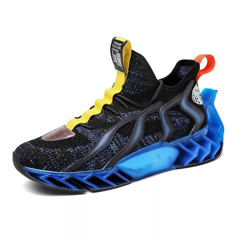 Men's woven leisure thick-soled sports shoes in white moon, black blue, and black green colors