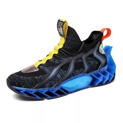 Men's woven leisure thick-soled sports shoes in white moon, black blue, and black green colors