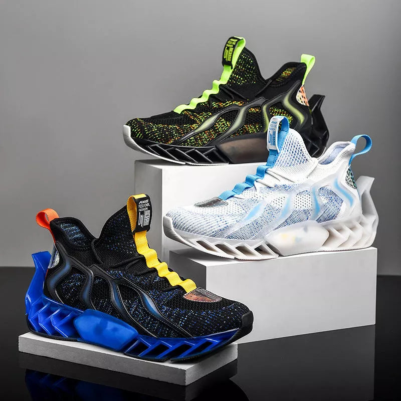 Men's woven leisure thick-soled sports shoes in white moon, black blue, and black green colors