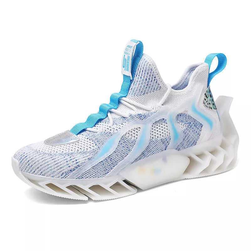 Men's woven leisure thick-soled sports shoes in white moon, black blue, and black green colors