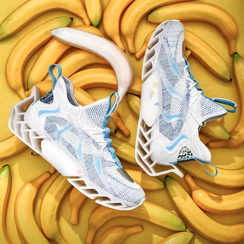 Men's woven leisure thick-soled sports shoes in white moon, black blue, and black green colors