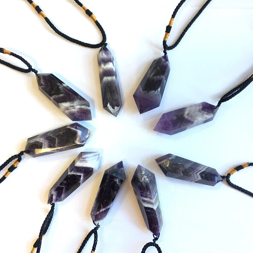 Premium natural amethyst crystal pendant with double-pointed column design