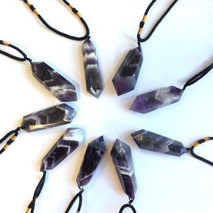 Premium natural amethyst crystal pendant with double-pointed column design