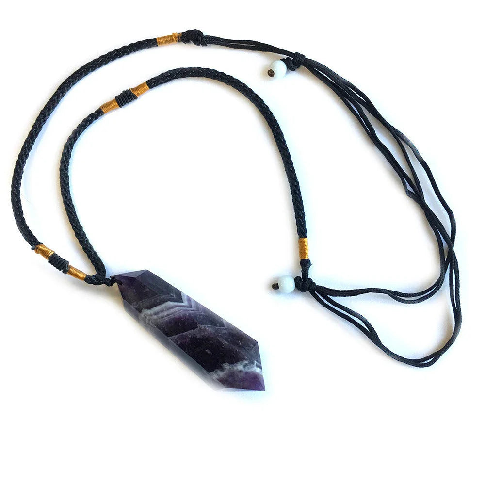 Premium natural amethyst crystal pendant with double-pointed column design