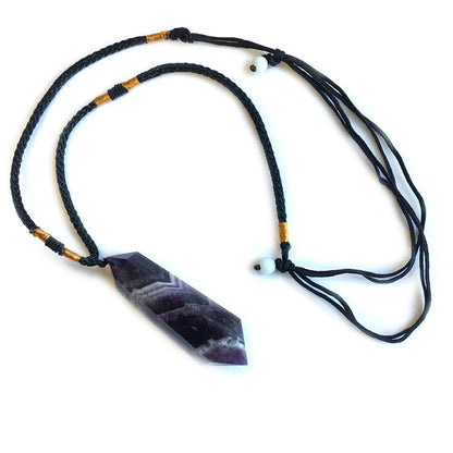 Premium natural amethyst crystal pendant with double-pointed column design
