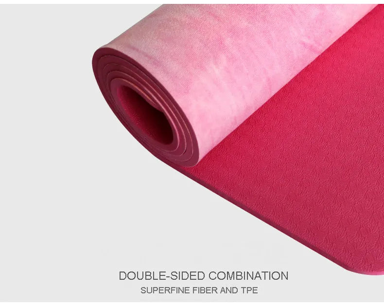 Tie-dyed TPE yoga mat, 5mm thick, 800g, suede surface, Symphony Purple and Pink