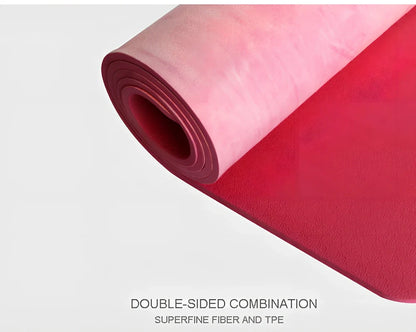 Tie-dyed yoga mat with purple and pink pattern, 5mm thickness for joint protection during floor exercises