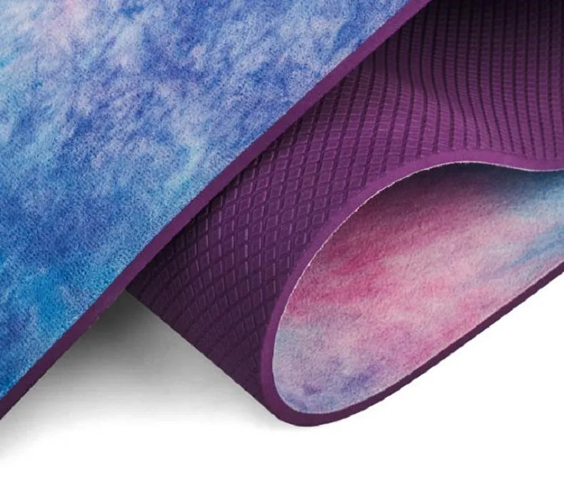 Tie-dyed TPE yoga mat, 5mm thick, 800g, suede surface, Symphony Purple and Pink