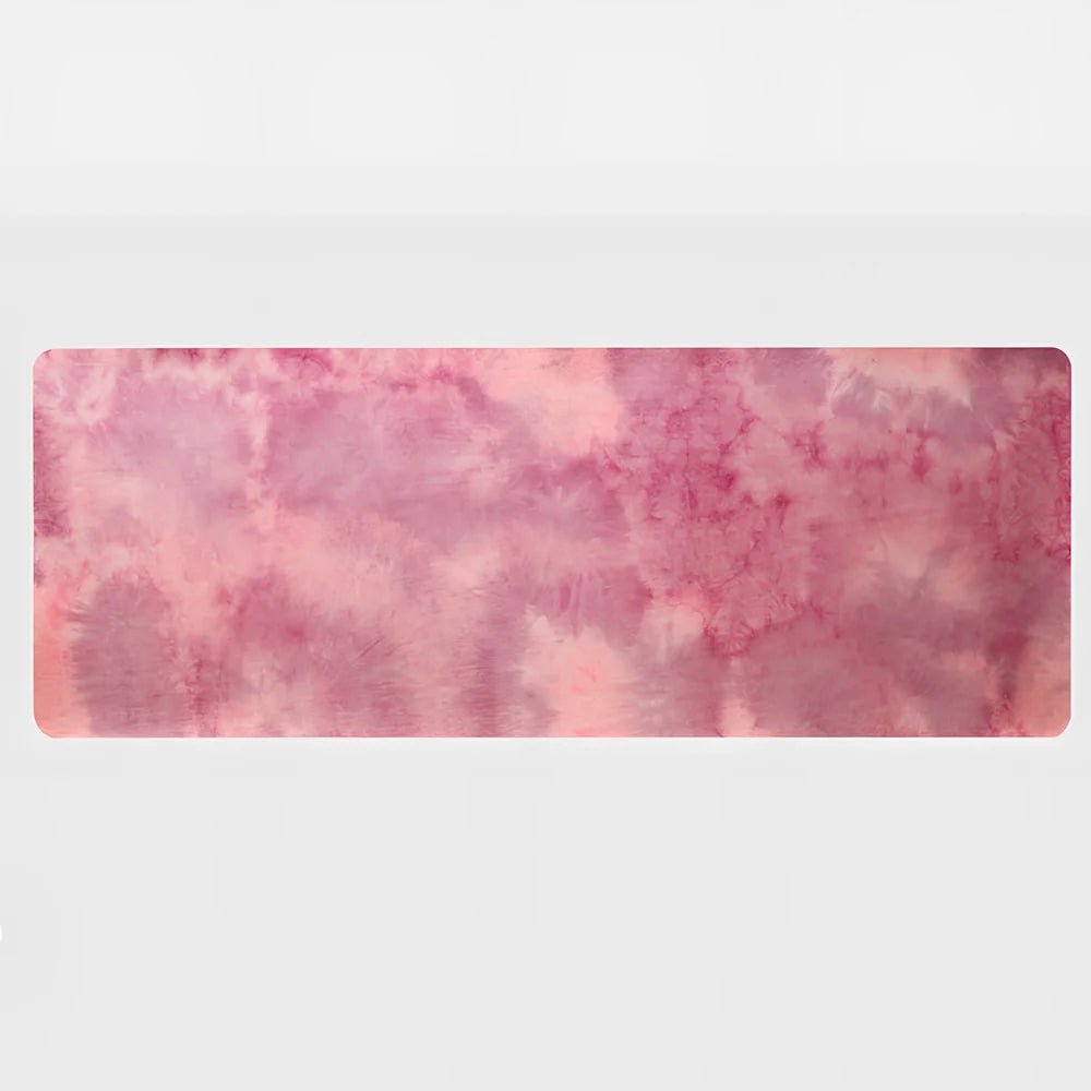 Tie-dyed yoga mat with purple and pink pattern, 5mm thickness for joint protection during floor exercises