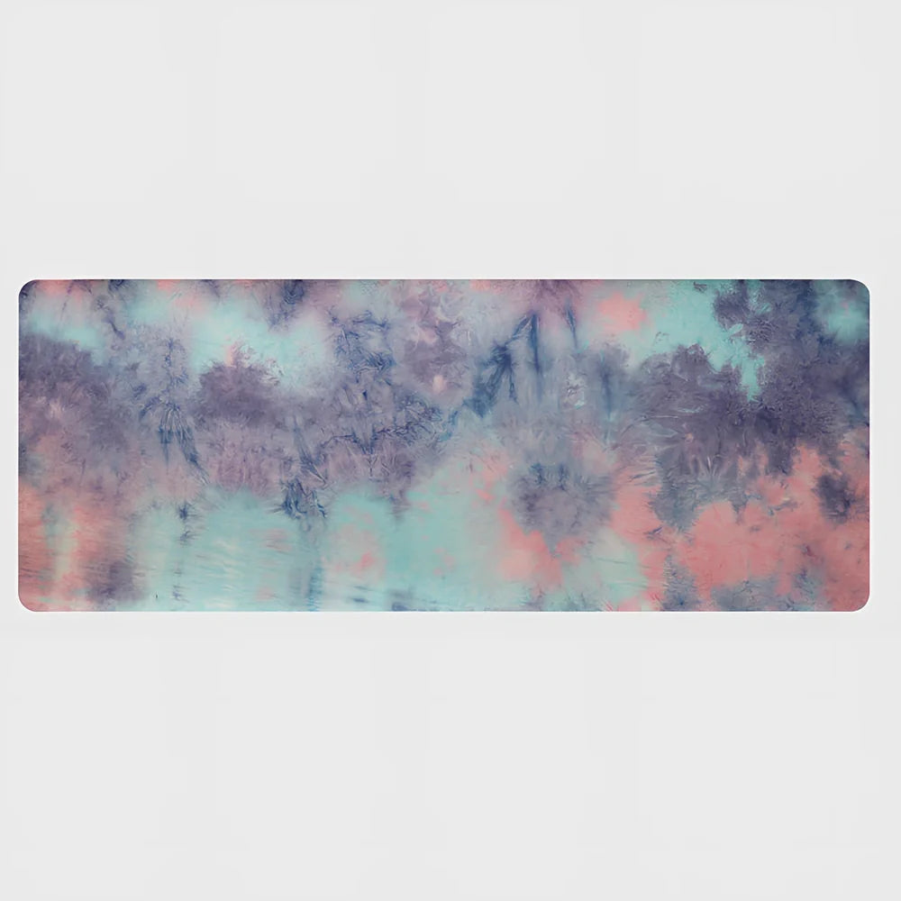 Tie-dyed yoga mat with purple and pink pattern, 5mm thickness for joint protection during floor exercises
