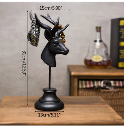 Natural resin animal sculpture home decoration in black, white, and wood colour finishes.