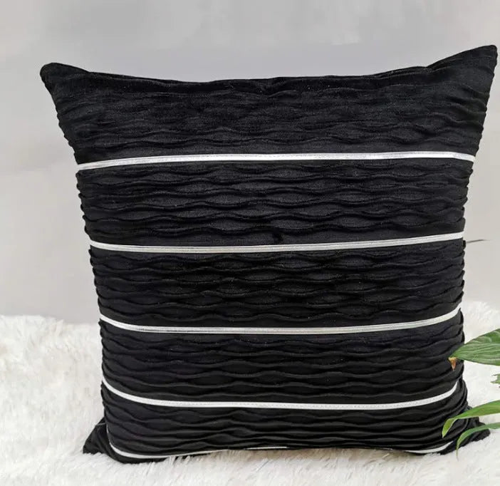 Striped velvet pillow cover in plush flannel velvet material measuring 45x45cm