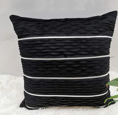 Striped velvet pillow cover in plush flannel velvet material measuring 45x45cm