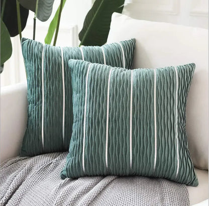 Striped velvet pillow cover in plush flannel velvet material measuring 45x45cm