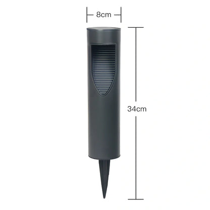 Black solar LED flood light with stainless steel frame for outdoor garden paths, IP44 rated, 25cm height