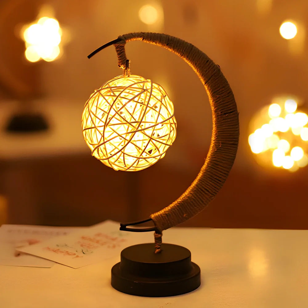 Star-shaped wrought iron LED decorative light with copper wire detailing and glass shell, measuring 280mm by 140mm by 130mm